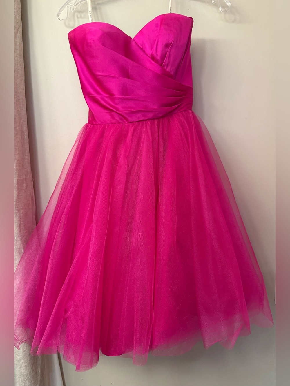 Sherri Hill Hot Pink Strapless Sweetheart Tulle Prom Dress